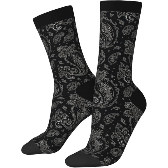 Black Paisley Novelty Crew Socks Crazy Socks Casual Dress Socks For Men/Women
