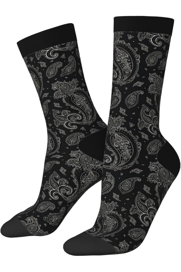 Black Paisley Novelty Crew Socks Crazy Socks Casual Dress Socks For Men/Women