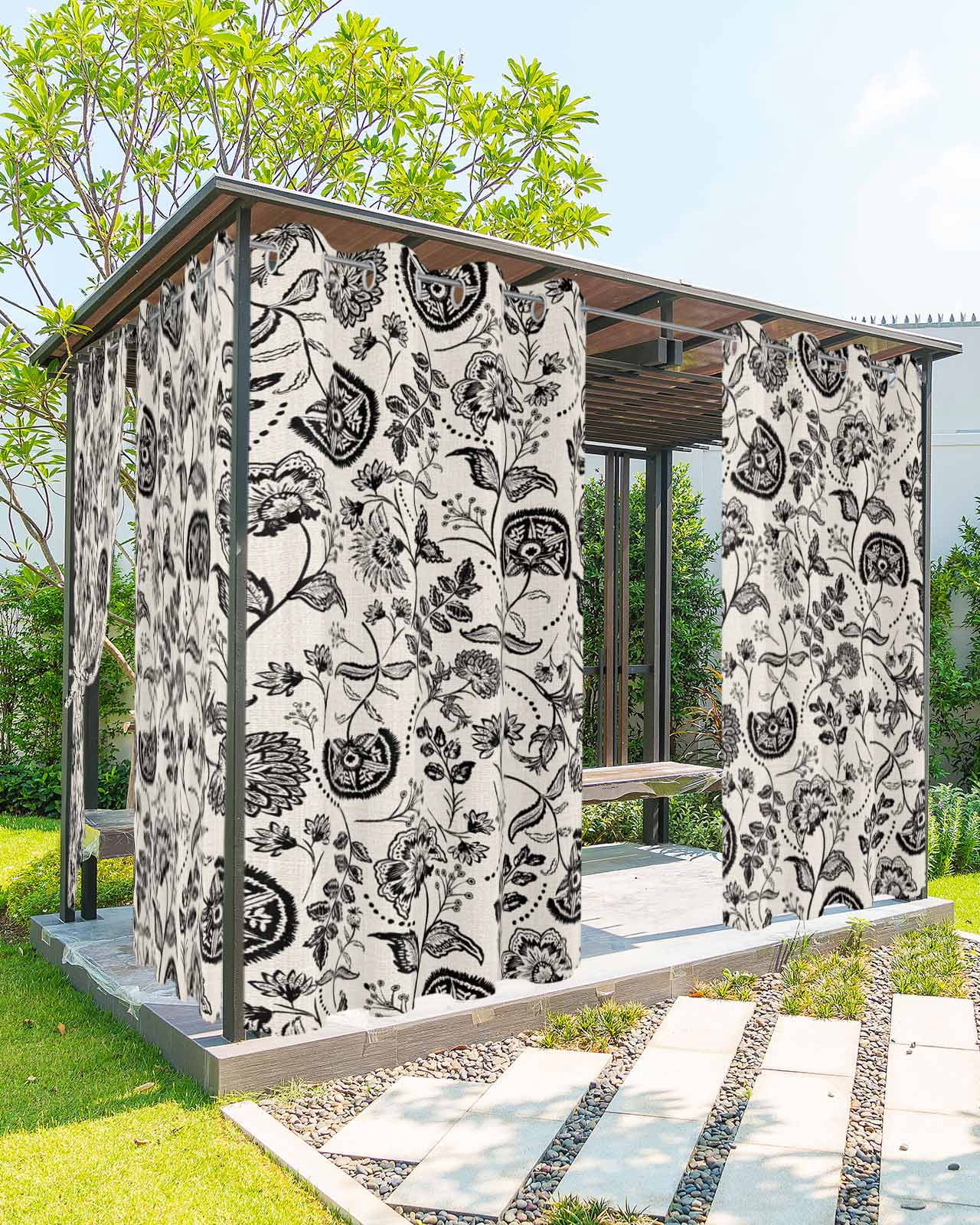 Black Paisley Outdoor Curtains For Patio Waterproof Boho Flower black-paisley-outdoor-curtains-for-patio-waterproof-boho-flower