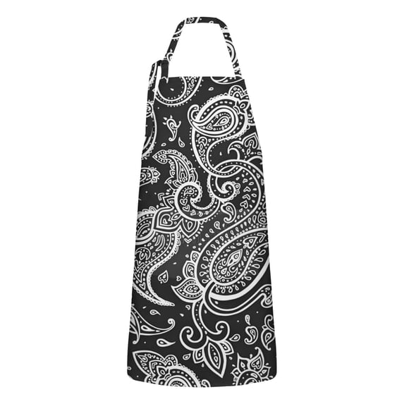 Black Paisley Pattern Apron-Garden Aprons for Women with Pockets-Cotton Linen Waterproof Kitchen Cooking Gardening Aprons Adjustable for Kitchen,Cooking,BBQ and Salon 33x27 Inch