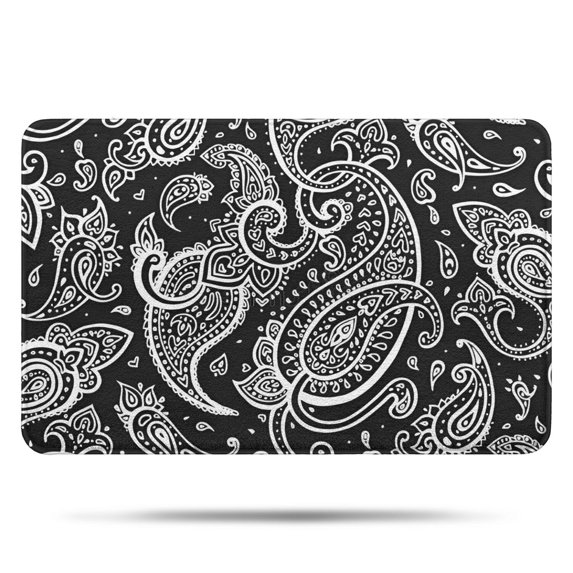Black Paisley Pattern Bathroom Rugs Mat,Non Slip Microfiber Bathroom Rug,Rubber Backing,Soft Bathroom Mats for Bathroom Floor,Tub and Shower,17x27in(43x68cm)