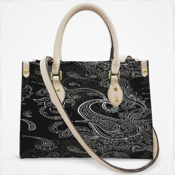 Black Paisley Pattern Cross Body Bags For Women Small Leather Female Handbags Fashion Top-Handle Totes
