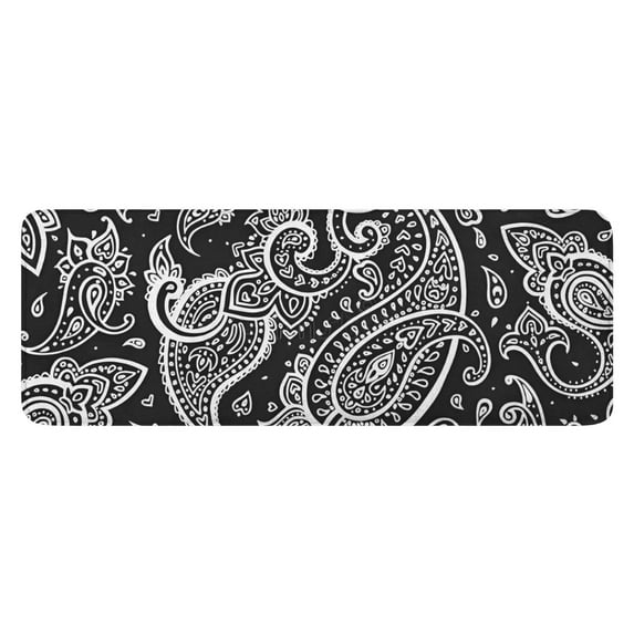 Black Paisley Pattern Kitchen Rug Mat,Kitchen Runner Rugs Non Skid Washable,Decorative Kitchen Floor Mats for Kitchen,Sink,Laundry,17"x47.2"