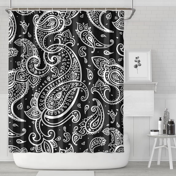 Black Paisley Pattern Shower Curtain 84"x72" ,Bathroom Decorative Shower Curtains Set with 12 Hooks,Modern Waterproof Washable Shower Curtain