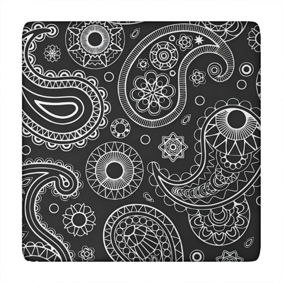 Black Paisley Pattern Square Fitted Tablecloth with Elastic Edge,Square Table Cover,Washable Elastic Table Cover for Home Kitchen Party Decor 34"x34"