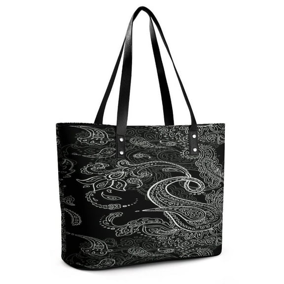 Black Paisley Pattern Woman Leather Handbags Large Tote Bag Fashion Portable Handbags With Zipper