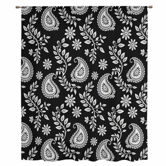 Black Paisley Sheer Curtains 45 Inches Long, Ethnic Vintage Floral Botanical Abstract Light Filering Curtains, Breathable Simi Curtain Privacy Drapes for Kitchen Bathroom Small Window Treatment