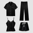 thumbnail image 1 of Black Pajama Set Satin Pyjamas Women's Short 4 Piece Pyjamas Short Sleeve Sleepwear and Shorts Set Women Sets Leisure Suit Loungewear, 1 of 4