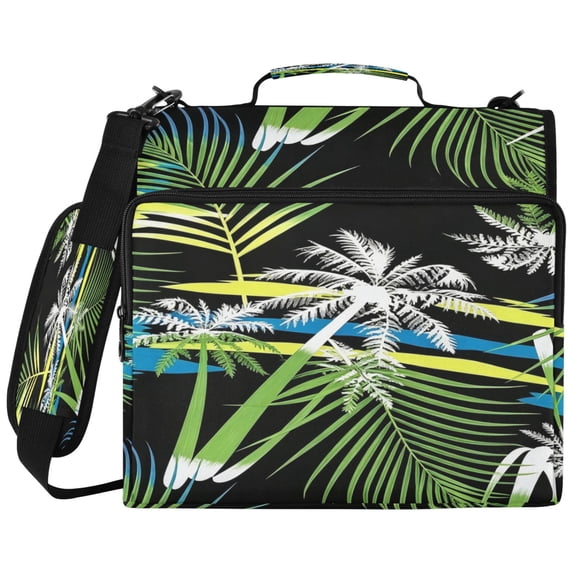 Black Palm Fronds Printed Zipper Binder with Handle&Shoulder Strap 2 inch 3 Ring 500+300 Sheet Capacity File Folder Organizer