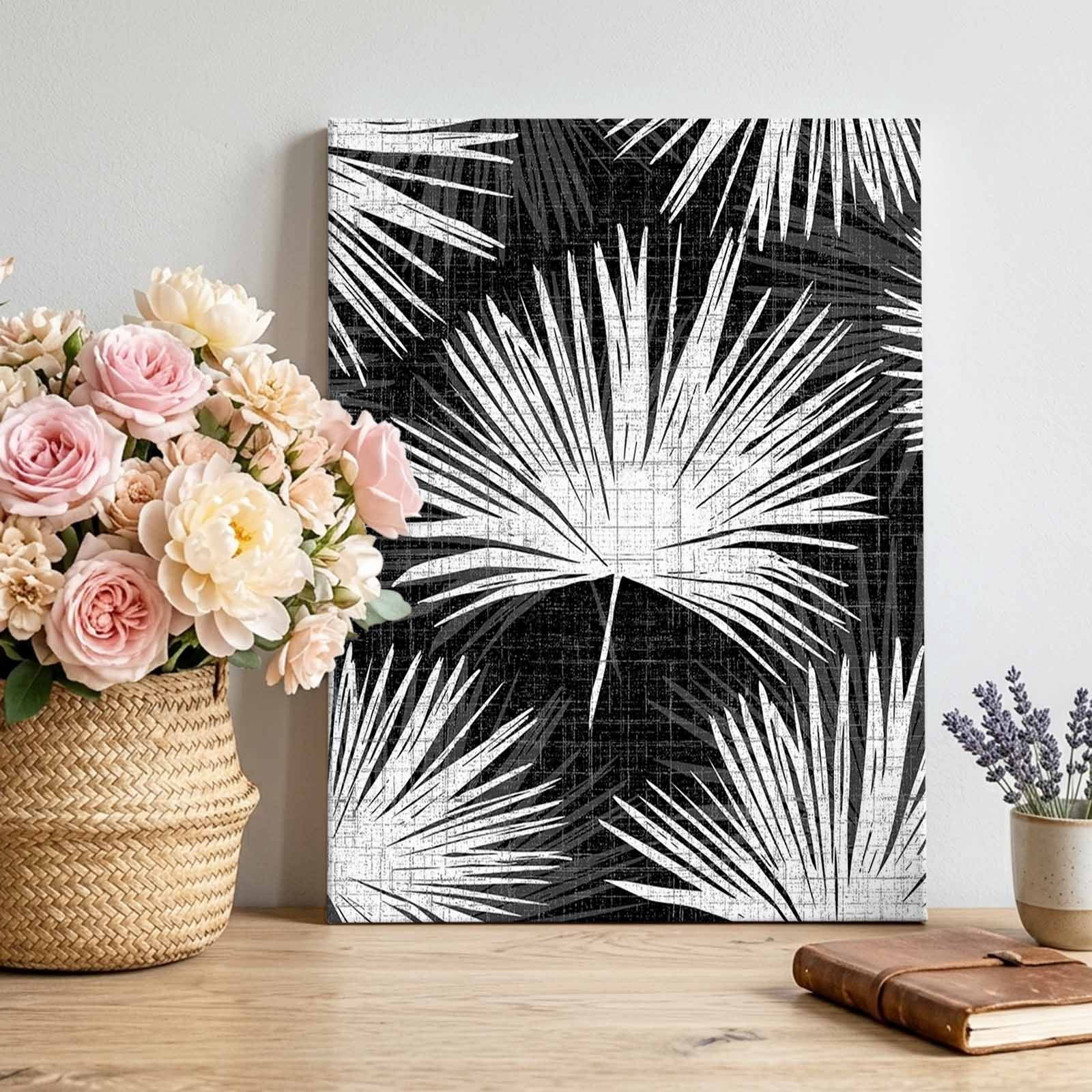 Black Palm Leaf Canvas Wall Art for Living Room, Summer Country ...