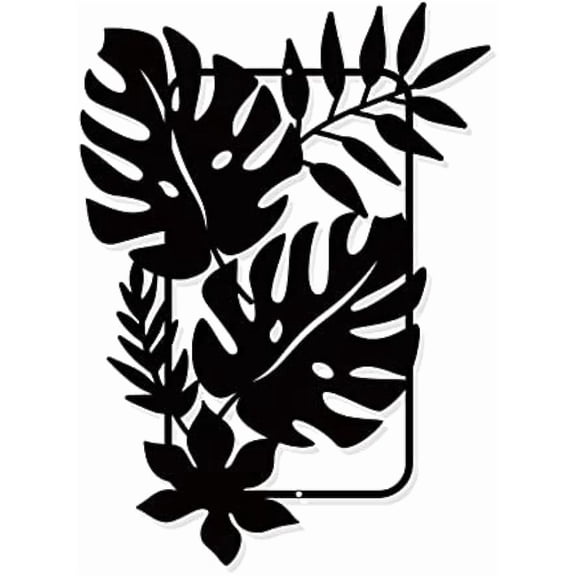 Black Palm Leaves Metal Wall Art Decor Tropical Leaves Black Wall Hanging Decor Silhouette Wall Art for Home Bedroom Living Room Bathroom Kitchen Office Garden Hotel Wall Decoration 8-5/8"11-4/5"