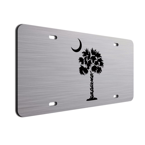 Black Palm Tree Crescent Moon Brushed Aluminum ACM License Plate South Carolina Beach Logo Car Tag