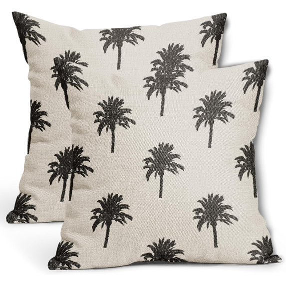 Black Palm Tree Pillow Covers 18X18 InchTropical Coconut Trees Coastal Plants Decorative Pillow Cases Set of 2 Summer Retro Cotton Linen Throw Pillows Home Decor for Sofa Couch Cushion Outdoor