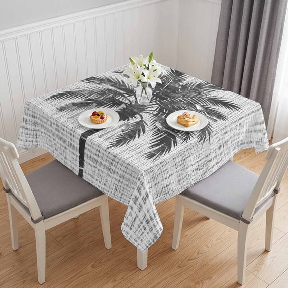 Black Palm Tree Table Cloth Waterproof Tablecloths, Tropical Summer Coastal Vintage Gray Tablecloth Dining Table Cover for Kitchen Party Tabletop Outdoor, Square Tablecloth 60x60 Inch