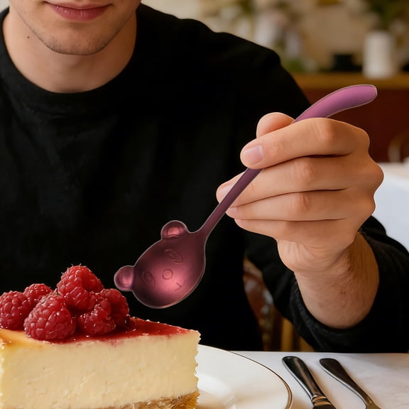 Black Panda Pattern Stainless Steel Dessert Spoon, Modern Polished Tea Spoon For Kitchen Home Hotel