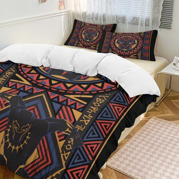 Black Panther 3 Piece Bedding Set Soft Comforter Theme Room Decor Bedclothes-1 Duvet Cover with 2 Pillowcases (90"x90")