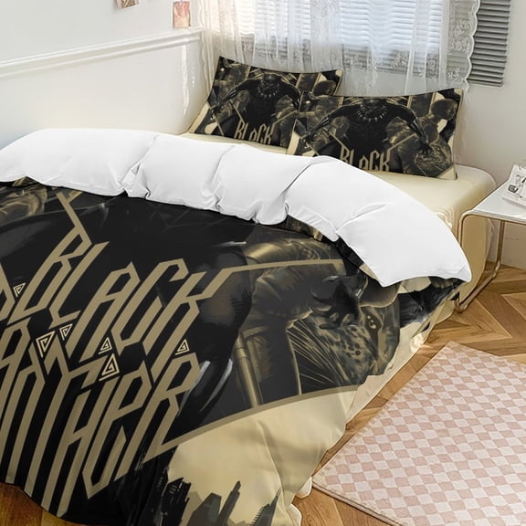 Black Panther 3 Piece Bedding Set Soft Comforter Theme Room Decor Bedclothes-1 Duvet Cover with 2 Pillowcases (90"x90")