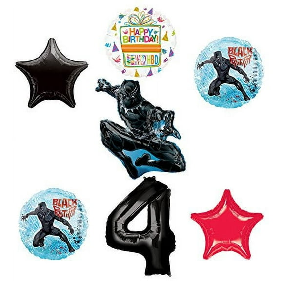 Black Panther 4th Birthday Balloon Bouquet Decorations and Party Supplies