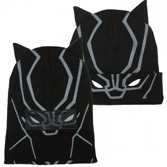 Black Panther 826020 Black Panther Face Costume Pull Down Mask Beanie, Black