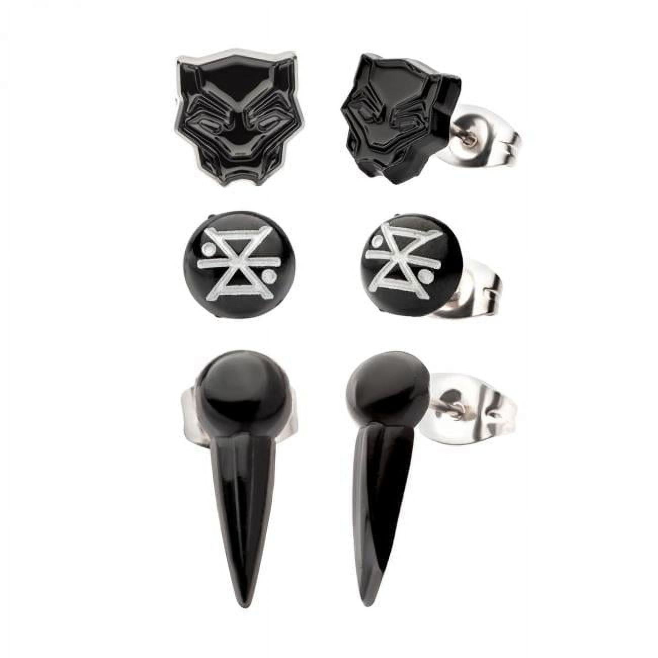 Black Panther Head & Dangling Erine Flower Stud Earrings