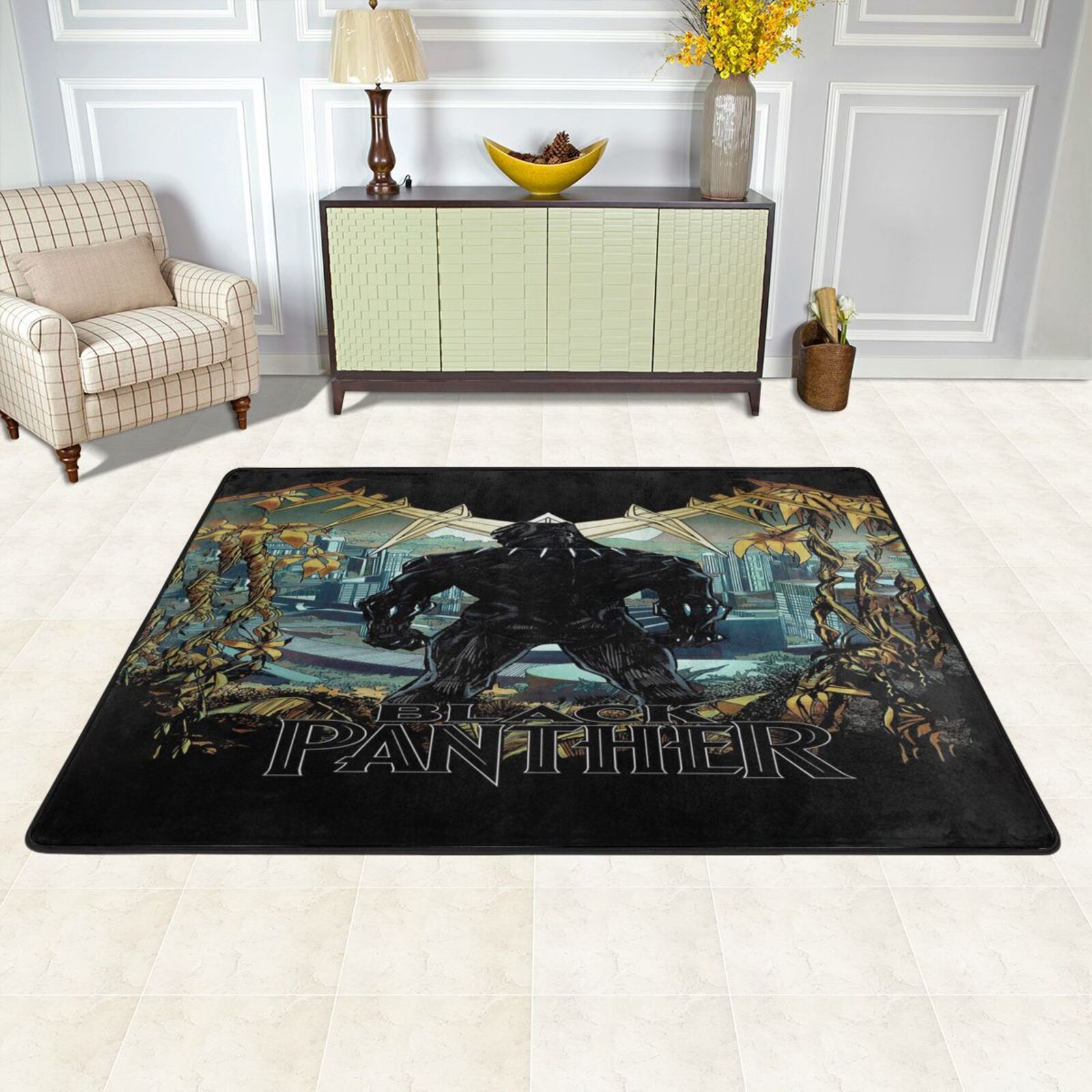 Black Panther Area Rugs Carpet Flannel Soft AntiSlip Rug For Bedroom