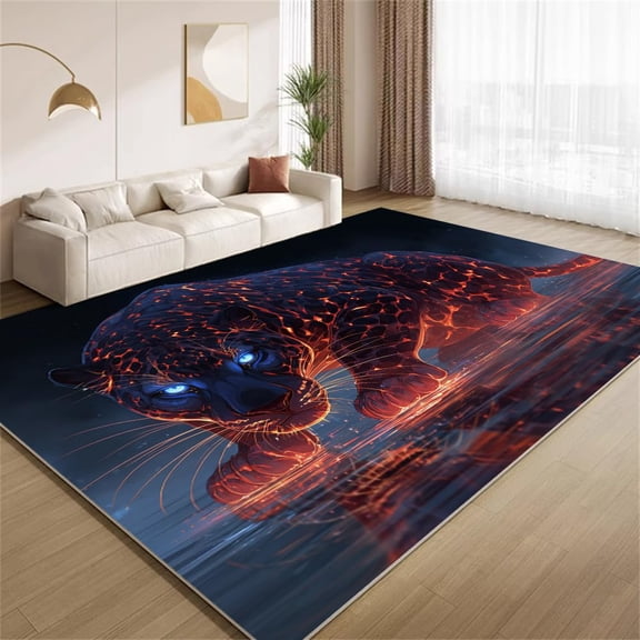 Black Panther Area Rugs, Safari Wild Animal Pattern Carpet, Washable Non Slip Low Pile Soft Rug for Living Room Bedroom Decor Mat 2x3ft