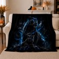 thumbnail image 1 of Black Panther Cosmic Fantasy, Peaceful Celestial Art Scene, Warm Flannel Blanket for Cabin and Lodge with Detailed Artwork, Wildlife Lovers Housewarming Gift, Fantasy Home Decor, 1 of 9