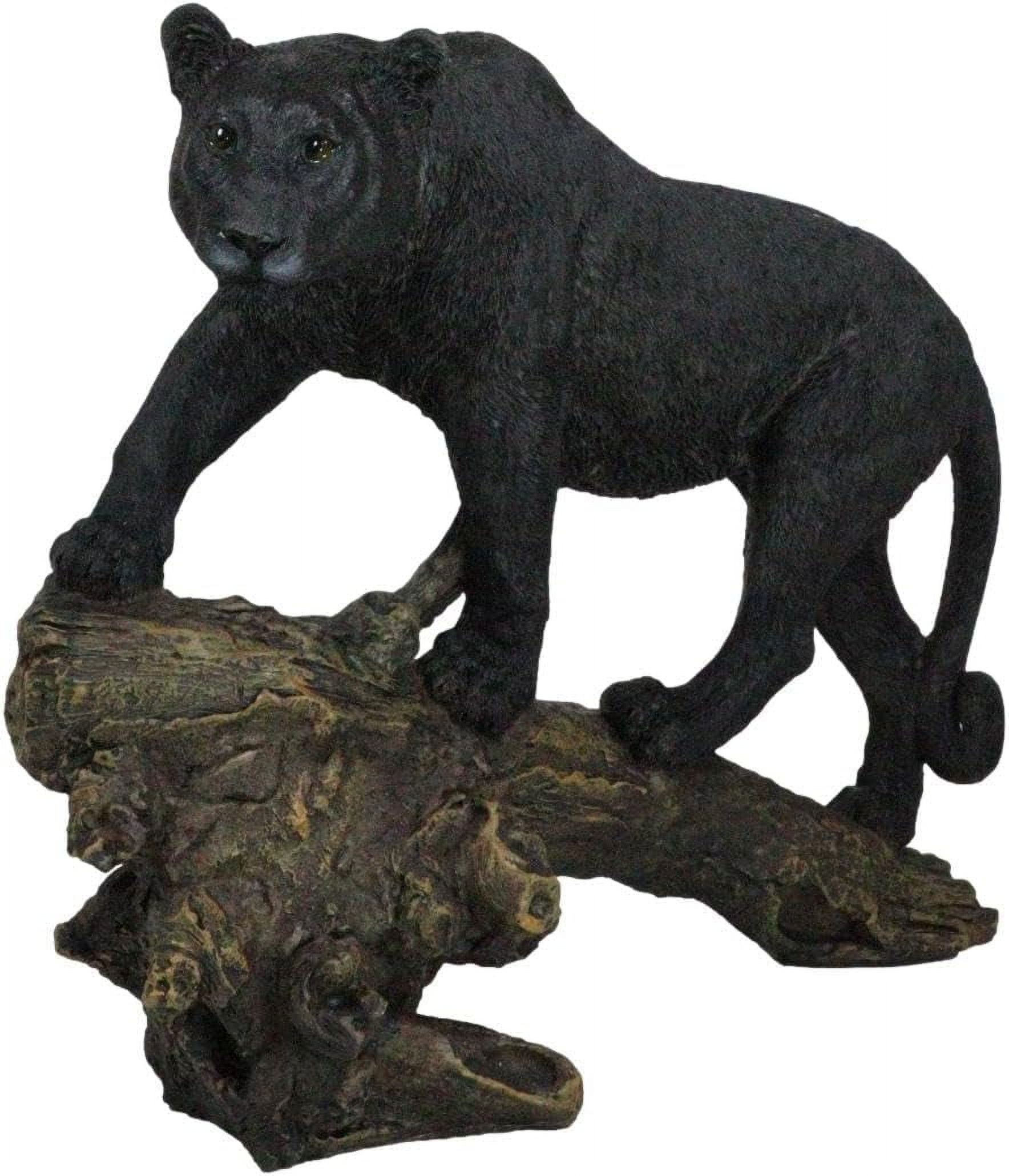 Black Panther Cougar Climbing Weathered Tree Log Statue 10" Long