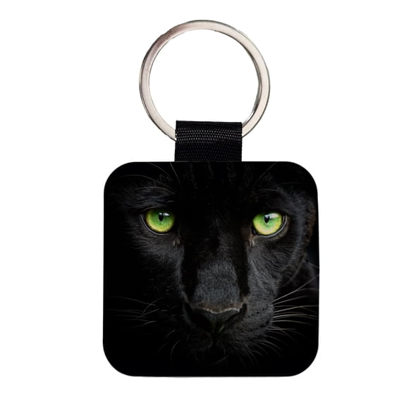 Black Panther Eyes Faux Leather Square Keychain
