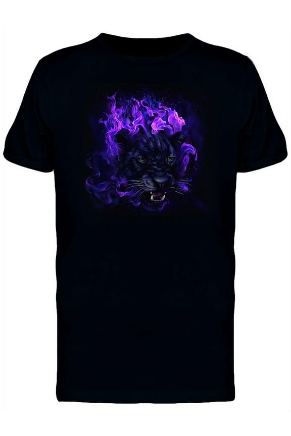 Black Panther Head Purple Flames T-Shirt Men -Image by Shutterstock, Male 3X-Large