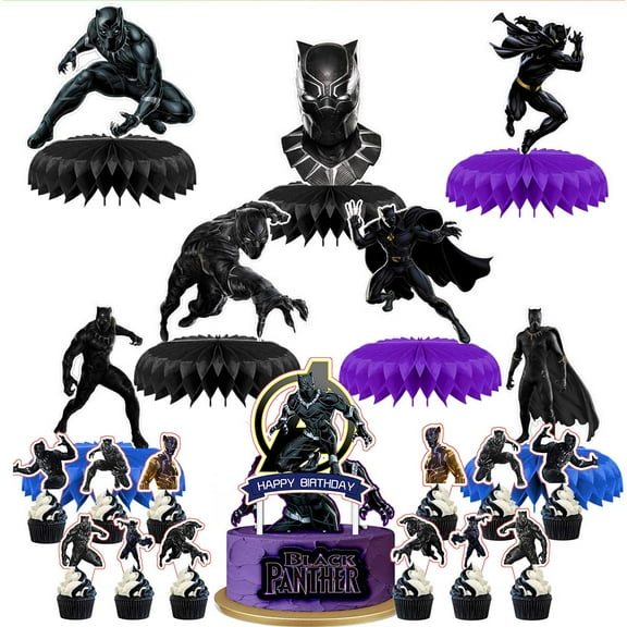 Black Panther Party Decor Supplies Honeycomb Centerpieces Table Toppers Cake Toppers Decorations for Birthday