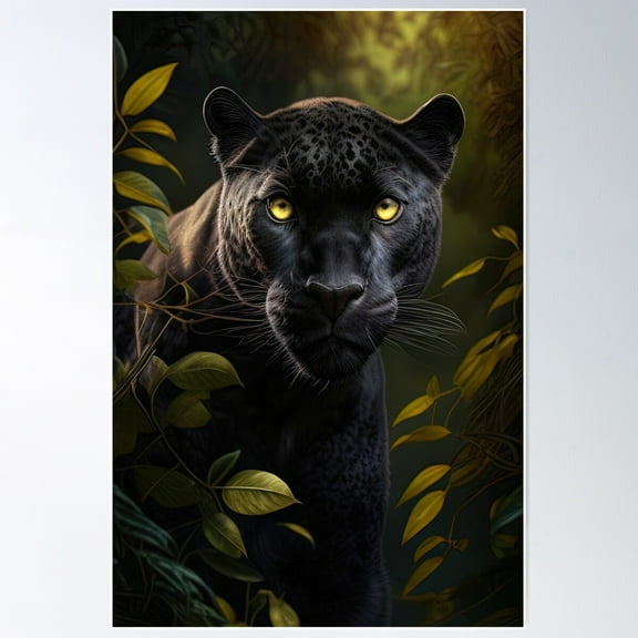 Black Panther In A Forest Poster Wall Art, Modern Wall Decor For Living Room Bedroom, 8x12 UNFRAMED