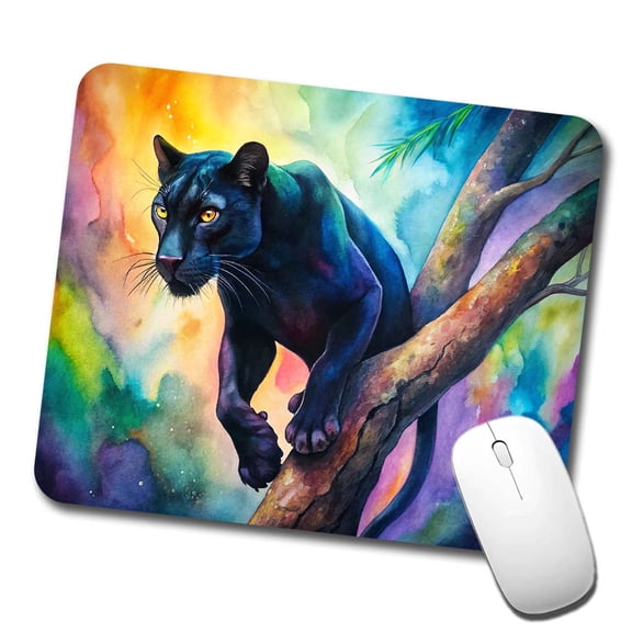 Black Panther In Tree Watercolor Mouse Pad Low Profile Gaming Mat