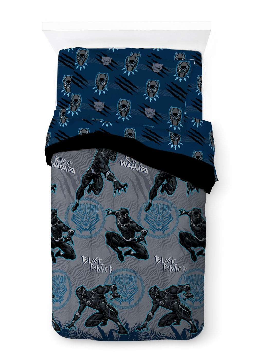 Black Panther King of Wakanda Kids Twin BedinaBag Set, 86 x 64, Microfiber, Gray, Marvel