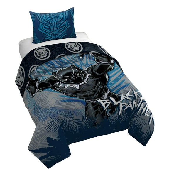 Black Panther King of Wakanda 2 Piece Black Reversible Comforter and Sham Bedding Set, Twin/Full