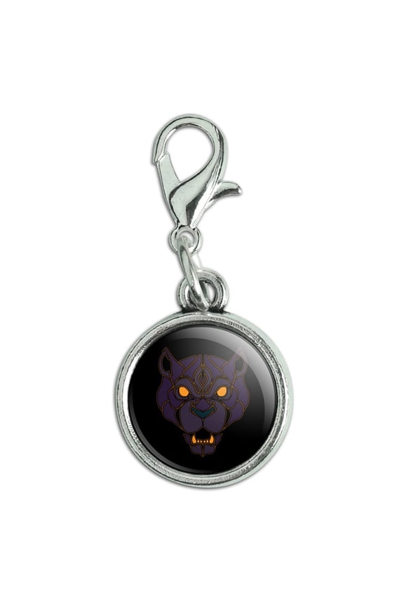 Black Panther Leopard Jaguar Face Tribal Antiqued Bracelet Pendant Zipper Pull Charm with Lobster Clasp