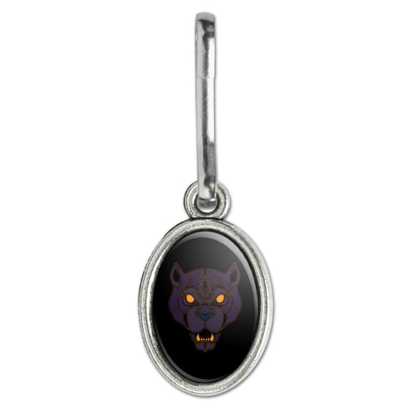 Black Panther Leopard Jaguar Face Tribal Antiqued Oval Charm Clothes Purse Suitcase Backpack Zipper Pull Aid