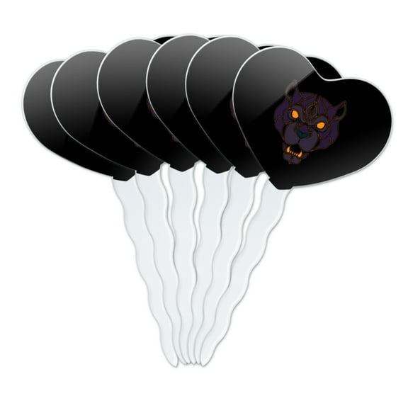 Black Panther Leopard Jaguar Face Tribal Heart Love Cupcake Picks Toppers Decoration Set of 6