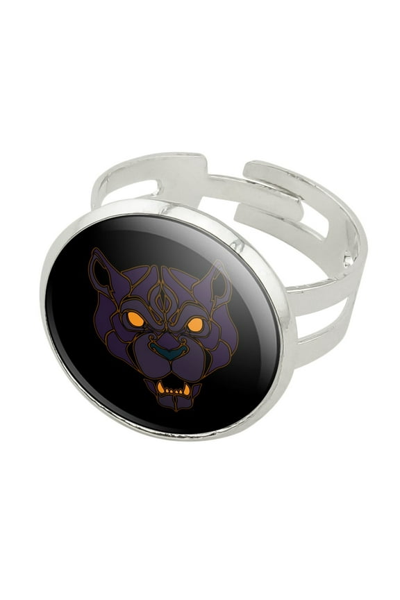 Black Panther Leopard Jaguar Face Tribal Silver Plated Adjustable Novelty Ring