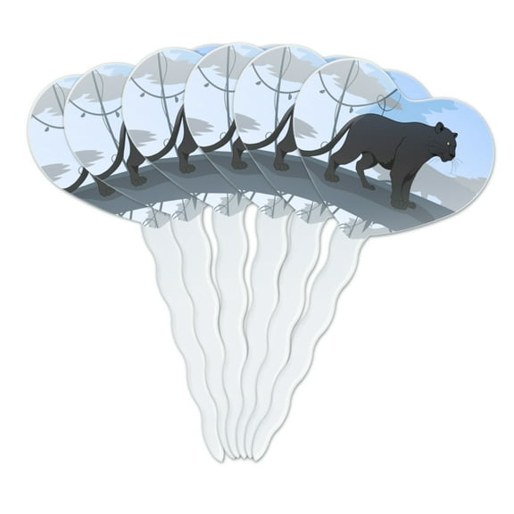 Black Panther Leopard Jaguar Forest Heart Love Cupcake Picks Toppers Decoration Set of 6