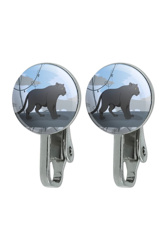 Black Panther Leopard Jaguar Forest Novelty Clip-On Stud Earrings