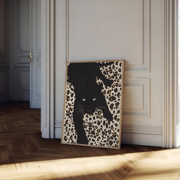 Black Panther Leopard Print, Bold Animal Art Print Home Decor #2384, 8x12 UNFRAMED