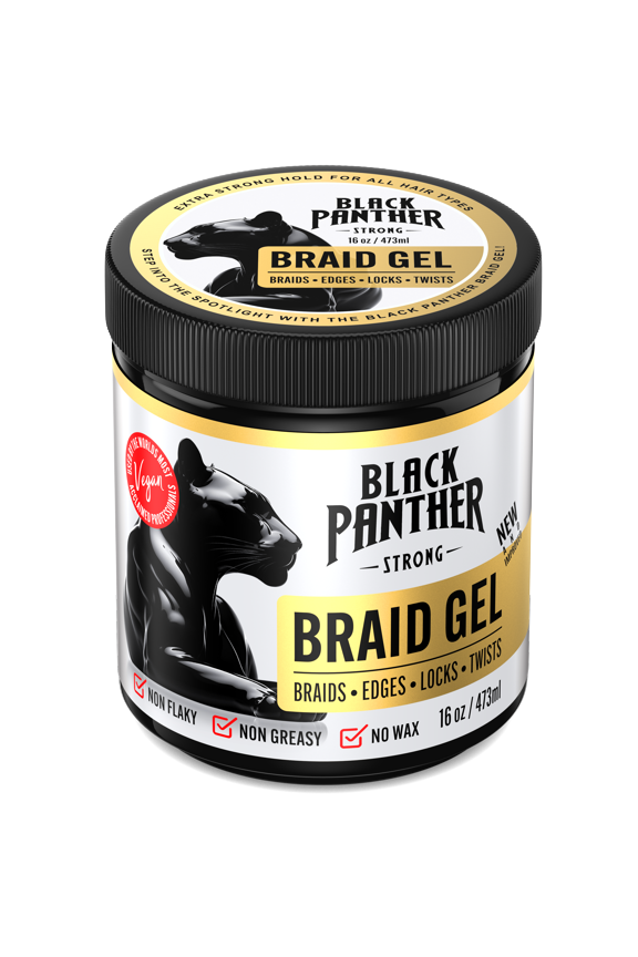 Black Panther Locks N Braid Gel | Extreme Hold, Smooths & Tames Frizz | No Flaking or Drying | High Shine, Long Lasting for Braids, Locks, Twists, Cornrows | 16 oz
