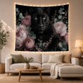 thumbnail image 1 of Black Panther with Lush Pink Peonies Against Deep Black Moody Botanical Illustration for Animal Lovers, Nature Wall Art, Housewarming Gift Tapestry Wall Hanging for Bedroom and Living Room, 1 of 7