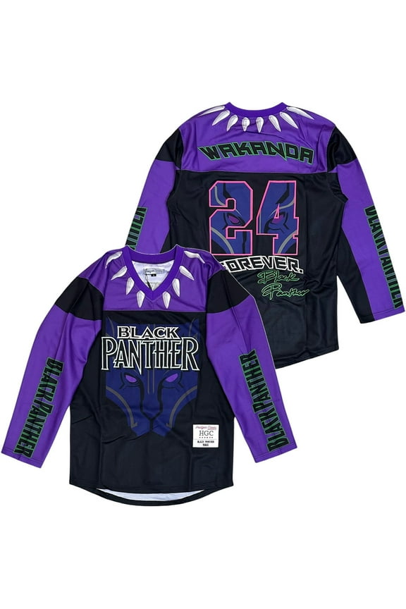 Black Panther Marvel Comics Men's Headgear Classics Embroidered Hockey Jersey (Medium, Black)