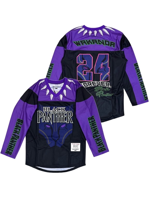 Black Panther Marvel Comics Men's Headgear Classics Embroidered Hockey Jersey (XX-Large, Black)