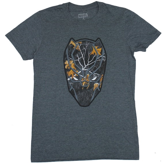 Black Panther (Marvel Comics) Mens T-Shirt - Black Panther Head Camo Filled Image (Large)