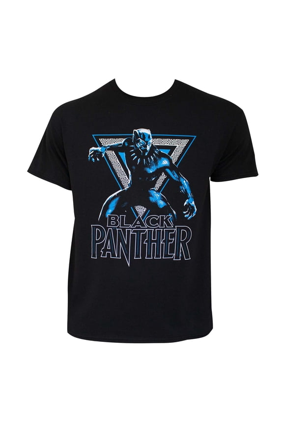 Black Panther (Marvel Comics) Mens T-Shirt -Posed for Battle in Triangle