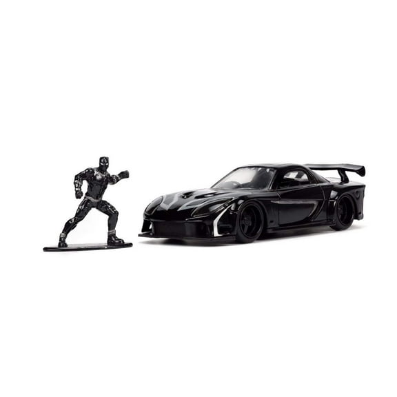 Marvel 1:32 Black Panther 1995 Mazda RX7 Widebody Die-Cast Car & 1.65 Black Panther Figure, Toys for Kids and Adults