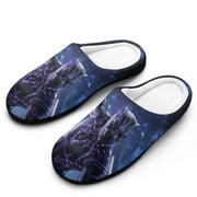 KTIYWRO Black Panther Men Slippers Non-Slip Fuzzy House Slippers Warm Soft Plush Winter House Shoes Indoor Outdoor Slip-On Shoes
